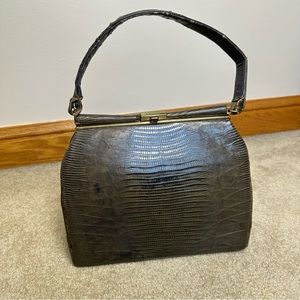 Bellestone Vintage Purse Kelly dark brown cool toned exterior w red interior